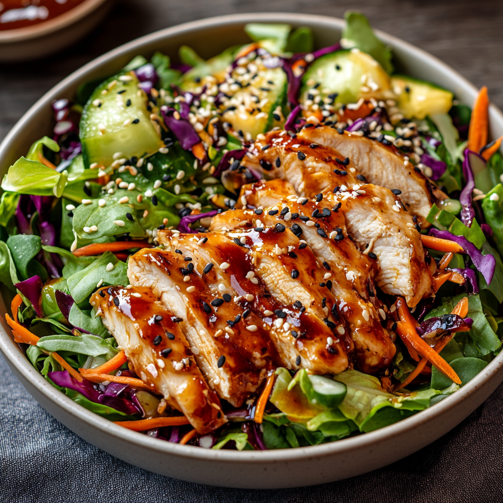 Asian Sesame Chicken Salad and Sesame-Ginger Vinaigrette